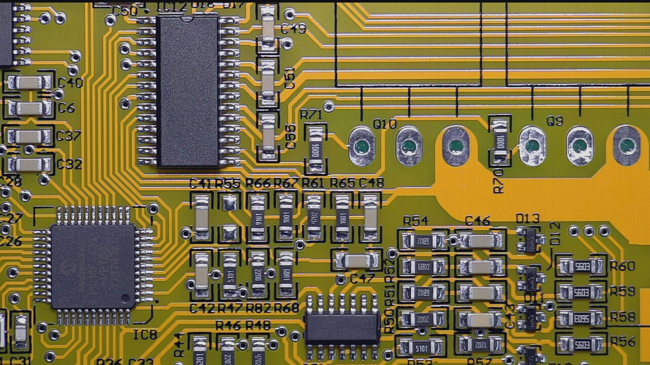 Close-up of a loaded printed circuit board